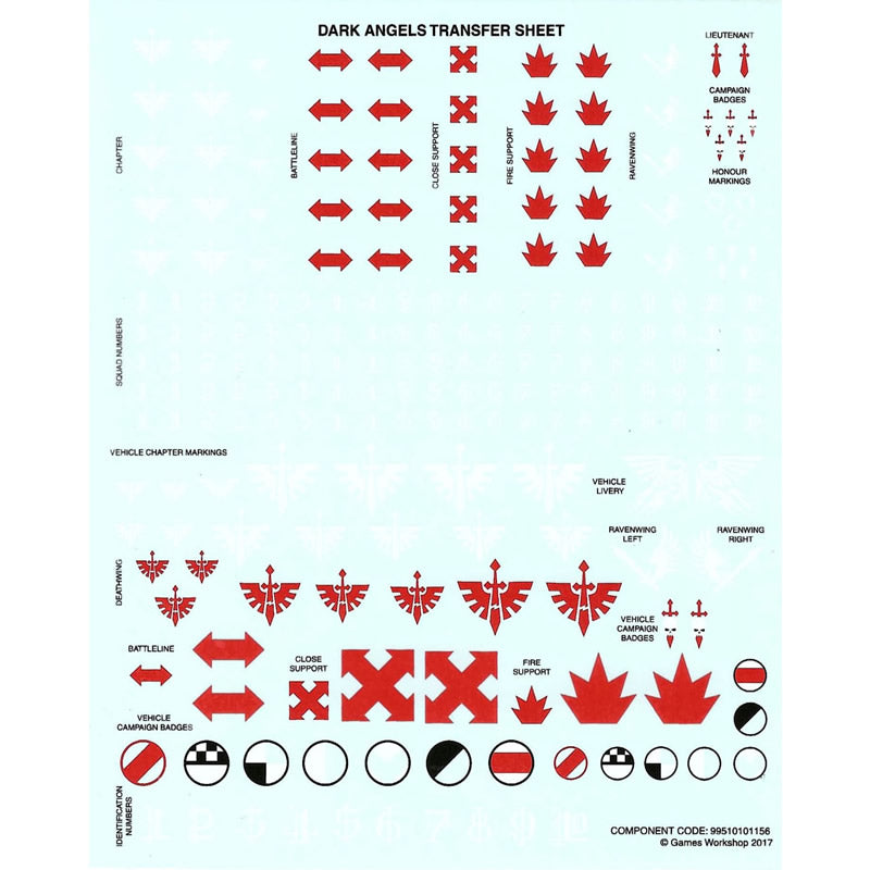 Dark Angels Transfer Sheet (2017)